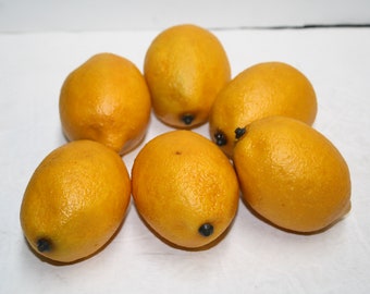 6 Vintage Faux Plastic Lemons Yellow/Orange Color
