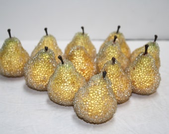 12 Small Beaded Faux Pears (yellow/green tint)