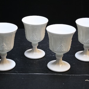 Indiana Glass Colony Grapes and Leaves Milk Glass Goblets