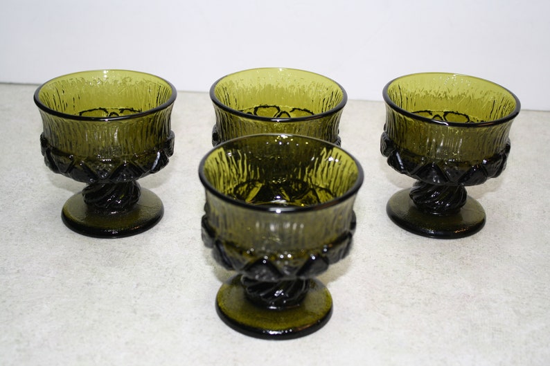 Fostoria Sorrento Green Footed Sherbet Champagne Footed Goblets
