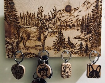 Wood burning deer in forest