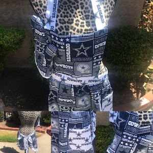 Navy Blue and White Cowboys Vintage Apron with matching Mitten