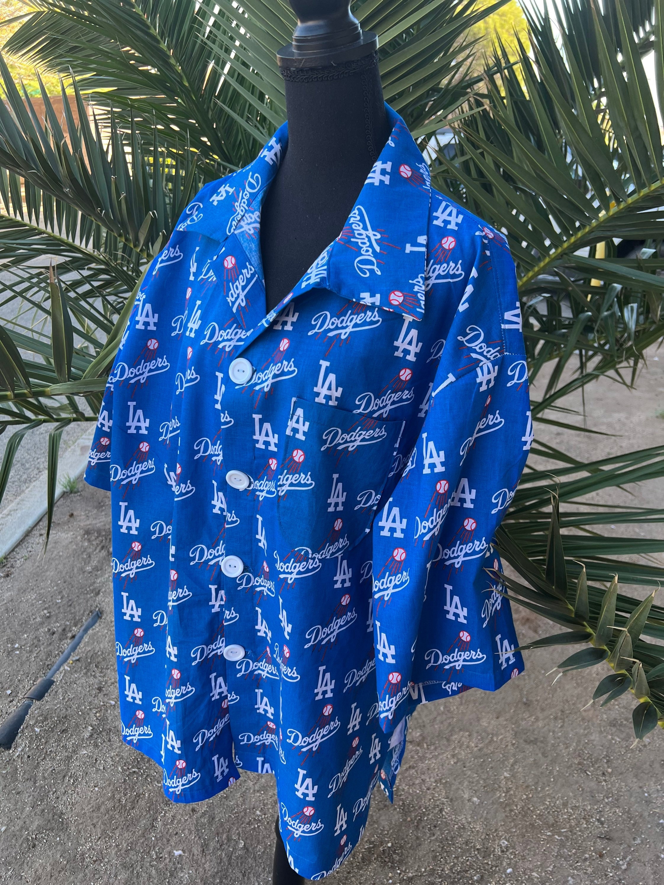Los Angeles Dodgers Hawaiian Shirt, Sketch Palm Leaves Seamless