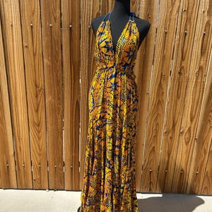 Blue and Gold Tiered Long Halter Dress - Etsy
