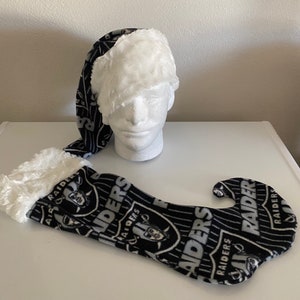 Raiders Pin Strip Santa Hat and Wicked Stocking
