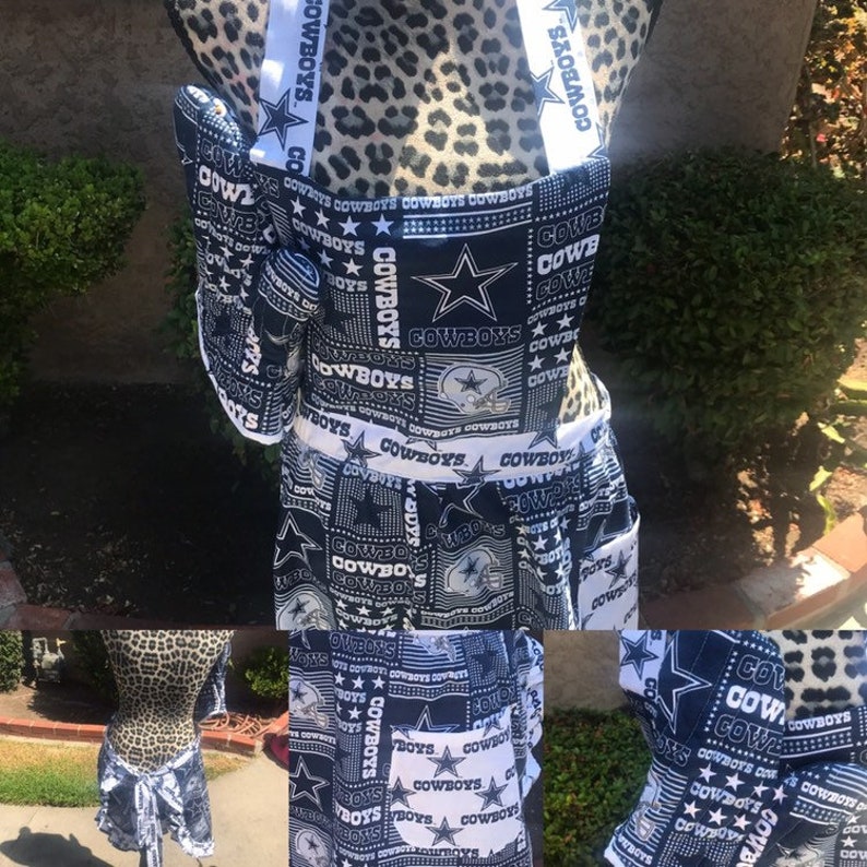 Navy Blue and White Cowboys Vintage Apron with matching Mitten