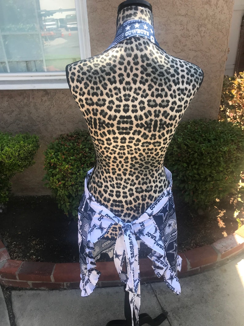 Navy Blue and White Cowboys Vintage Apron with matching Mitten