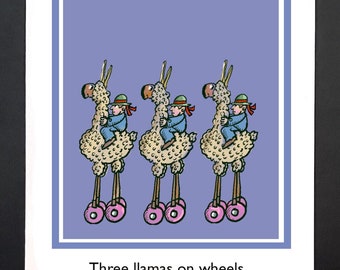 All Occasions Cards: Three Llamas on Wheels