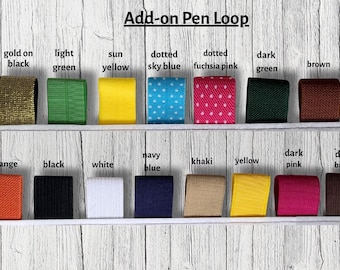 Housse pour ordinateur portable avec boucle pour stylo : élastique 2,5 cm, plusieurs couleurs, cousu sur le côté de la housse en tissu