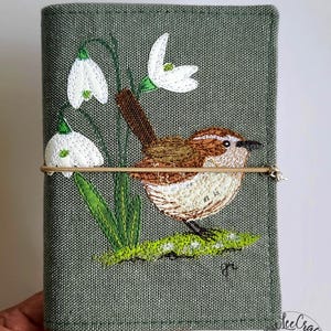 Meet the Wren Bird Free Motion Embroidery Stalogy, Hobonichi Techo,Travelers Notebook Fabric Cover,Passport,Planner ,Journal Cover