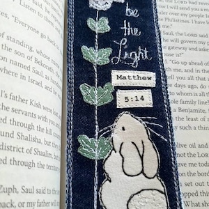 Be the Light Denim Bookmark, Matthew 5:14 Christian Fabric Bookmark, Custom Made Marker, Notebook Fabric Flap, Journal Bookmark