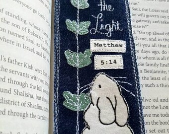 Be the Light Denim Bookmark, Matthew 5:14 Christian Fabric Bookmark, Custom Made Marker, Notebook Fabric Flap, Journal Bookmark