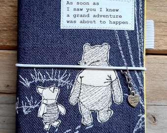 Winnie the Pooh-Adventure Fabric Cover for Travelers Notebook, Hobonichi Techo, Stalogy,Custom Cover,Passport holder, DenimCover,FauxDori