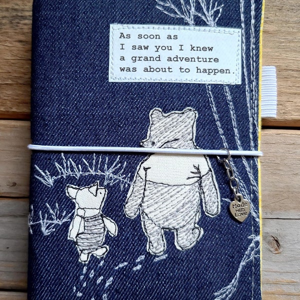 Winnie the Pooh-Adventure Fabric Cover for Travelers Notebook, Hobonichi Techo, Stalogy,Custom Cover,Passport holder, DenimCover,FauxDori