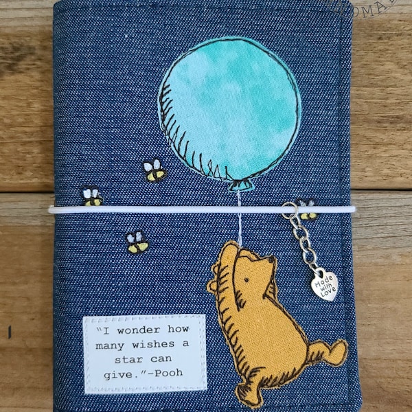 Winnie the Pooh- Balloon Fabric Cover for Travelers Notebook, Hobonichi Techo, Stalogy,Custom Cover,Passport holder, DenimCover