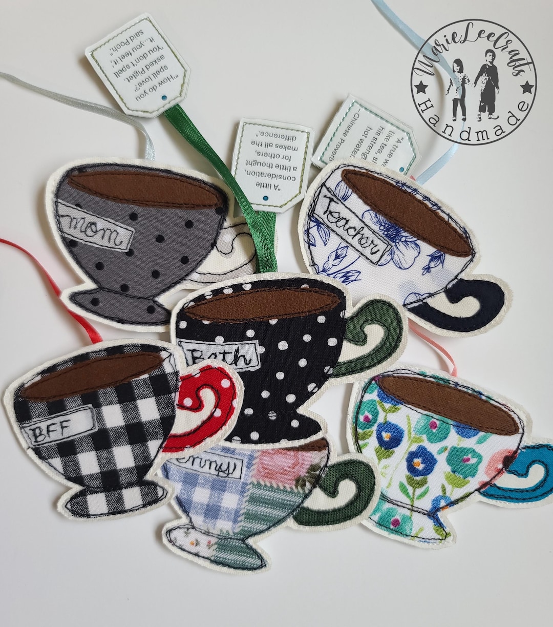 Personalized Teacup Fabric Bookmark: Embroidered Journal Marker - Etsy