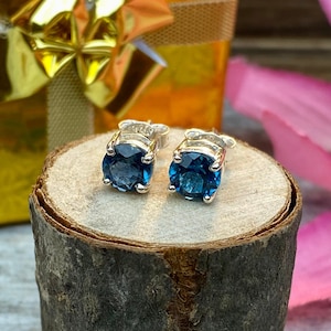 6mm London blue topaz stud earrings in sterling silver, gift for her, December birthstone, everyday earrings, minimalist, natural gemstones