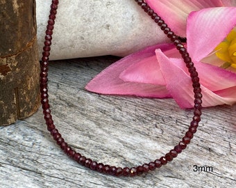 Red Garnet choker beaded Necklace, 3mm Red gemstones, layering, gift for her, natural gemstones, everyday necklace, minimalist, jewelry gift