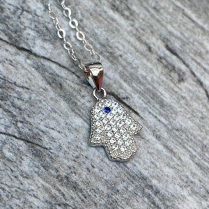 Hamsa Necklace, gift for her, everyday necklace, sterling silver, evil eye Necklace, gift for her, sterling silver, simple necklace