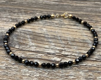 Black Spinel and 14k gold filled beaded bracelet  ,minimalist bracelet, skinn y bracelet, gift for her, stacking bracelet, beaded bracelet