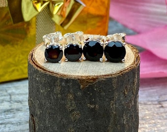 Black spinel earrings in sterling silver 6mm or 5mm, everyday earrings, minimalist, natural gemstones, unisex stud, black diamond earrings