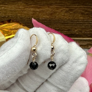 Tiny Black spinel earrings, tiny gold or silver earrings, gift for her, everyday earrings, friendship gift, Dangle & Drop Earrings