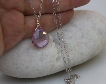 Amethyst necklace,Huge Teardrop Amethyst pendants in Sterling Silver chain/ birthstone gifts/Silver/February birthstone