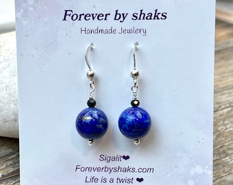 Blue Lapis Dangle Earrings: Sterling Silver or Gold Filled, Handmade