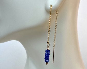 Tanzanite Drop Earrings: 14k Gold Filled Chain, December Birthstone