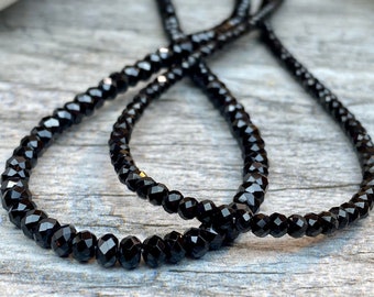 black Spinel beaded Necklace, natural black gemstones, layering, father’s day gift , gift for him and for her, Rock star necklace, 4mm, 3mm