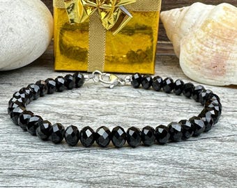 Chunky black spinel men beaded bracelet, beautiful and super shine bracelet, Handmade bracelet, healing gemstone bracelet, unisex 6mm, 5mm