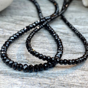 Black Spinel beaded Necklace, natural black gemstones, layering, father’s day gift , gift for him and for her, Rock star necklace, 4mm, 3mm
