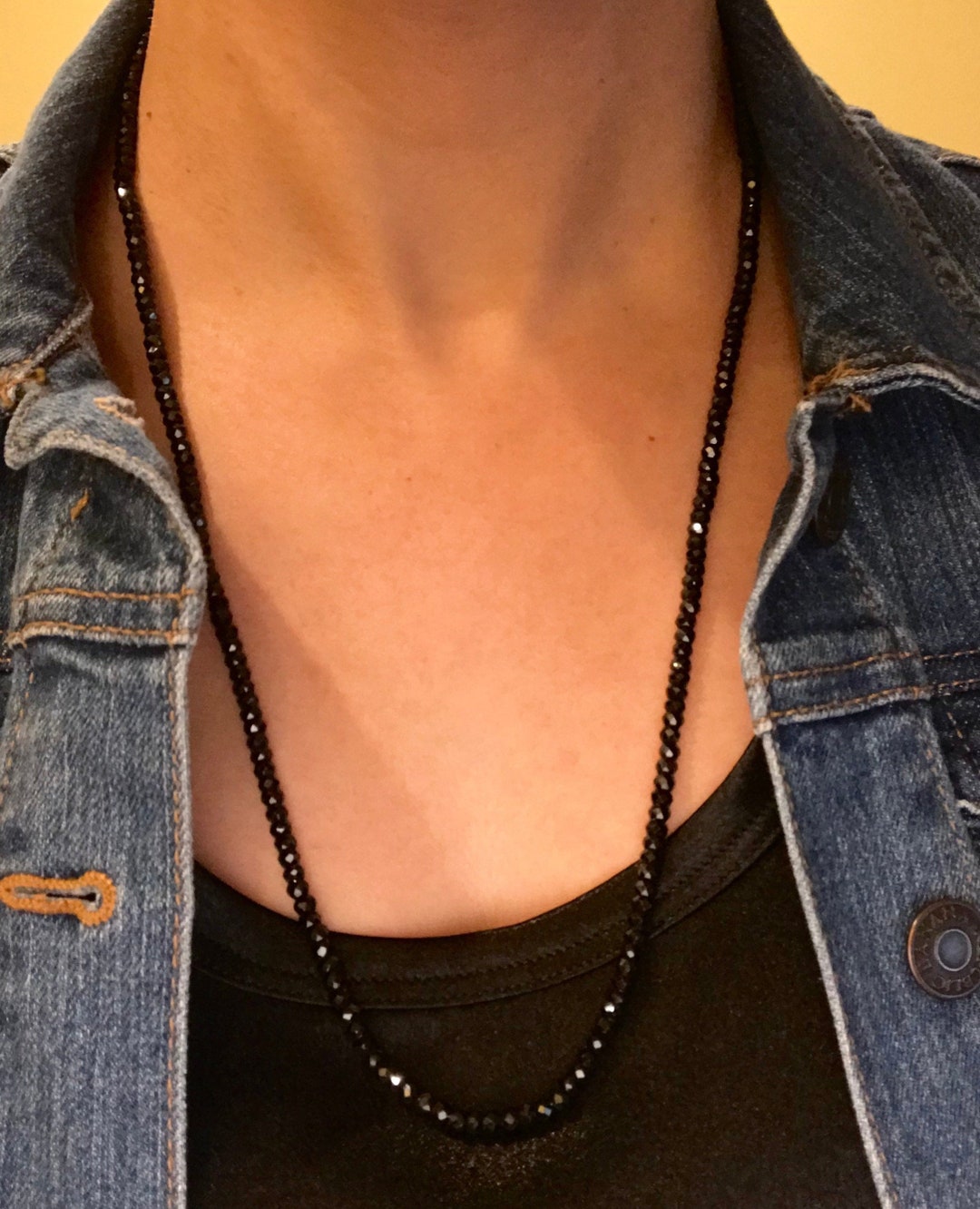 Chunky Black Spinel Beaded Necklace Natural Black Gemstones Layering Everyday Gift Idea for Him and for Her Rock Star Necklace 4mm 3mm Etsy