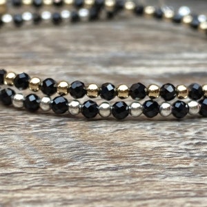 Black Spinel gemstones, 14k gold filled and sterling silver, stacking bracelet, beaded bracelet, gift, skinny bracelet, minimalist