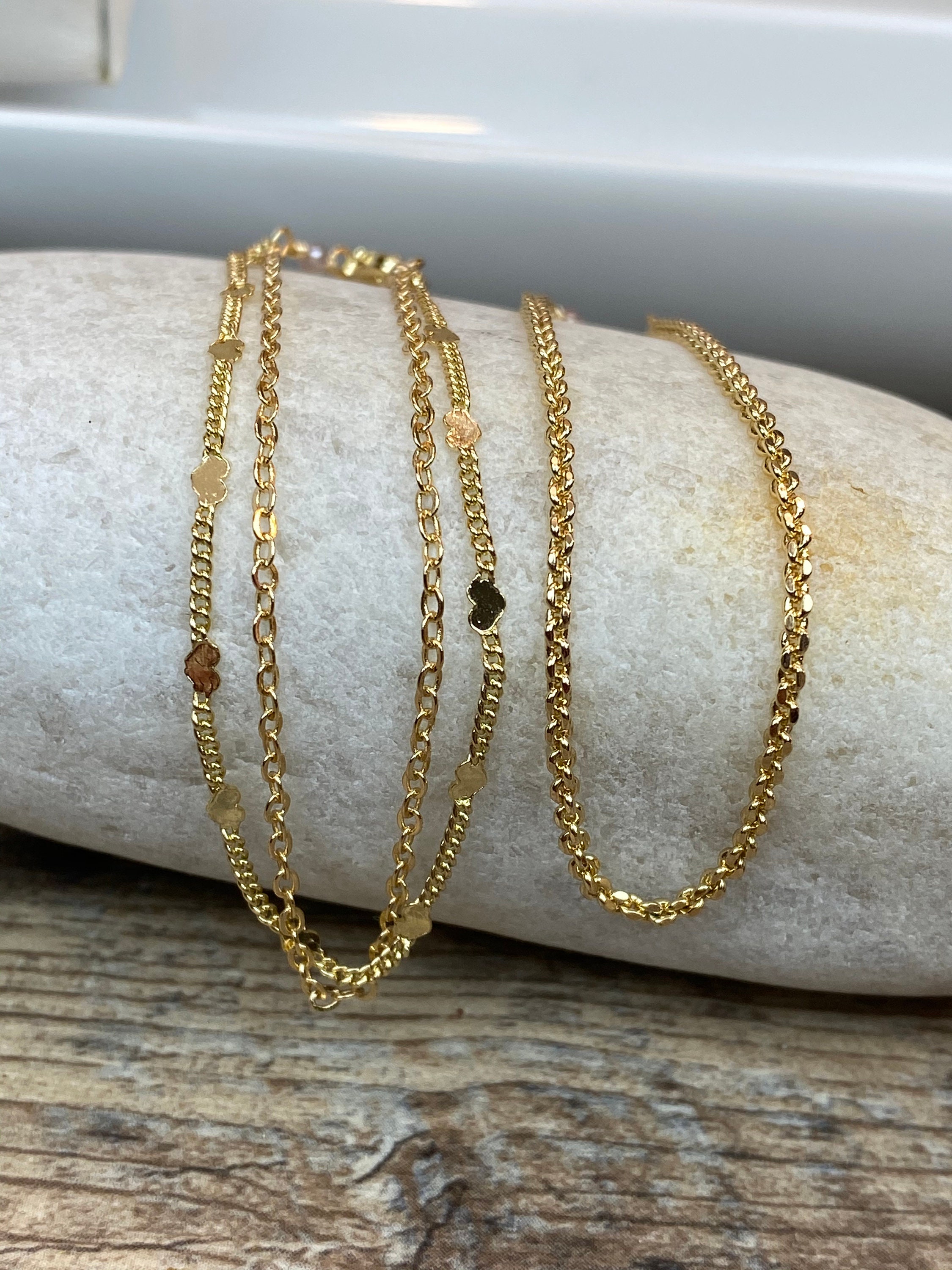 3 Gold chain bracelets for one price, layering everyday friendship bracelet, gift for her, girlfriend gift, dainty bracelet, heart bracelet