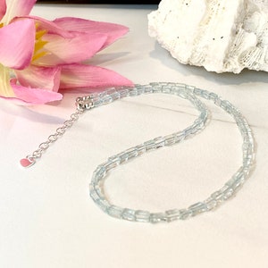 Aquamarine necklace, gift for her, March birthstones, 925 silver, everyday minimalist, gift for her, choker beaded necklace, gift for mom