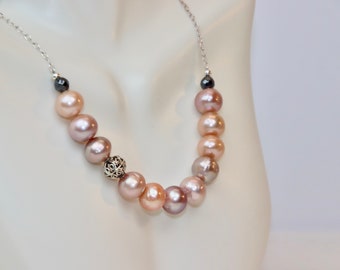 Pearls necklace - Big Freshwater Pearls, 925 Silver chain, Necklace, color pearls, handmade necklace, gift for mom, statement necklace