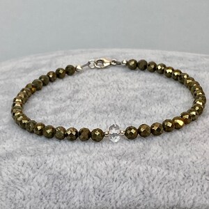 Pyrite Beaded bracelet, Natural 4mm Champagne Pyrite beads, men bracelet, everyday bracelet, Holidays gift idea, minimalist, unisex bracelet