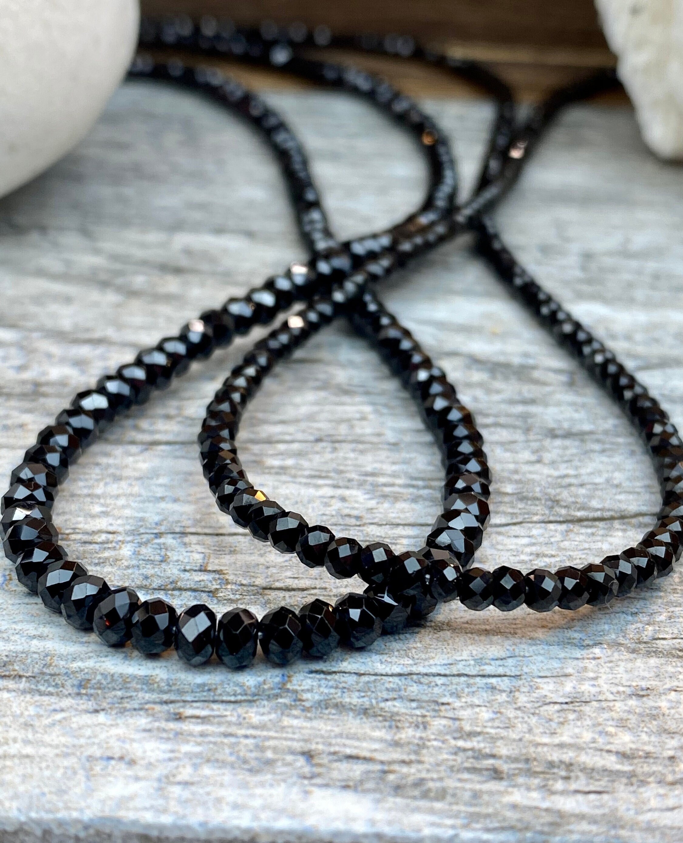 Mens black deals diamond bead necklace