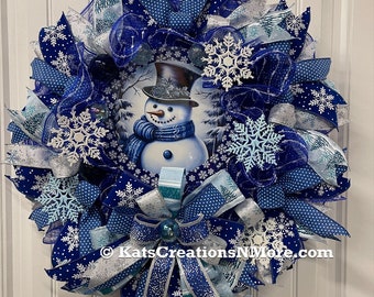 Winter Snowman Wreath, Christmas Front Door Decor, Seasonal Porch Decoration, Holiday Wall Hanging, KatsCreationsNMore