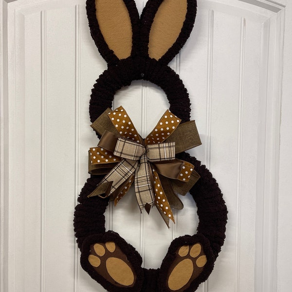 Chenille Yarn Easter Bunny Wreath, Spring Rabbit Front Door Decor, Classroom Decoration, Baby Shower Wall Hanging, KatsCreationsNMore