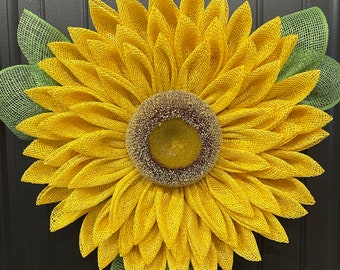 Yellow Sunflower Wreath, Summer Flower Front Door Decor, Gift for Mothers Day, Wall Hanging, Fall Porch Decoration, KatsCreationsNMore