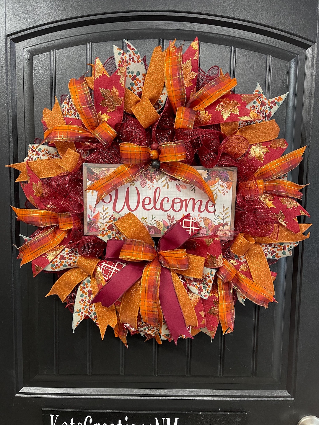Autumn Welcome Wreath – Fall Front Door Decor With Burgundy, Orange ...