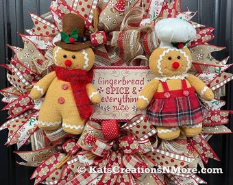 Gingerbread Cookie Christmas Wreath, Seasonal Front Door Decor, Xmas Cookie Wall Hanger, Holiday Porch Decoration, KatsCreationsNMore