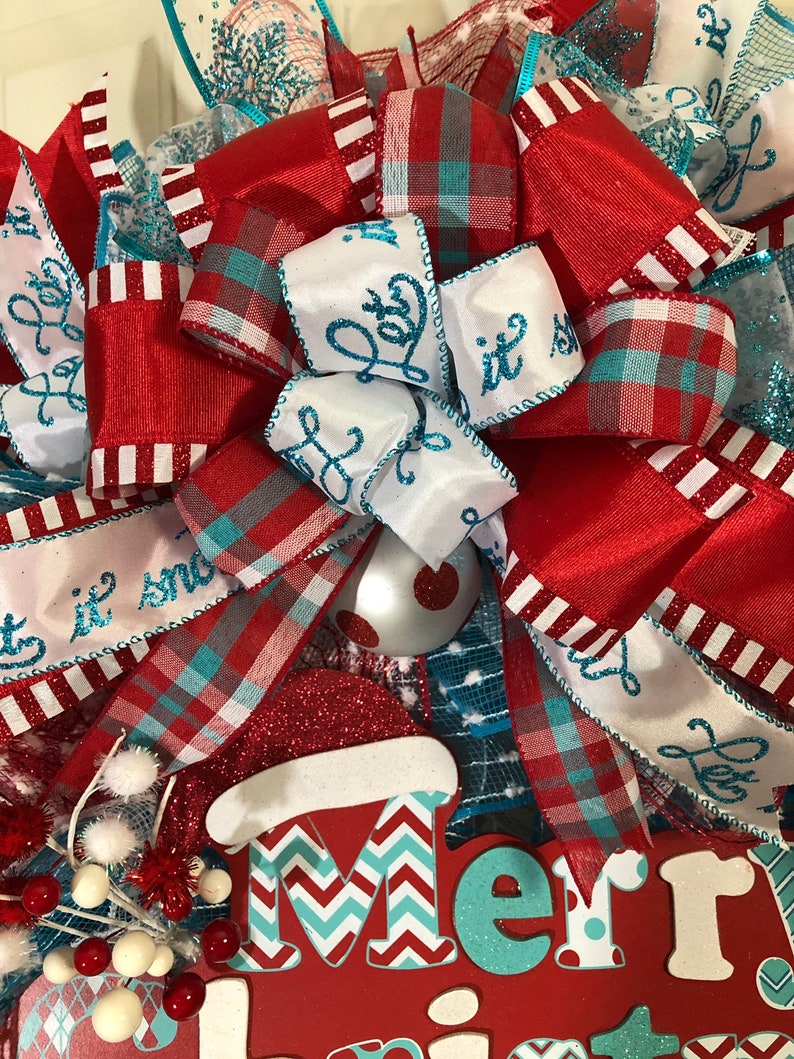 Kats Creations 777 Holiday Front Door Decor Merry Christmas Wreath Red Blue White Xmas Wreath
