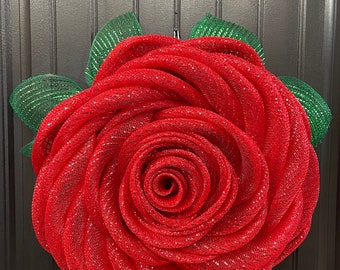 Red Rose Deco Mesh Wreath, Mothers Day Flower Wall Hanging, Floral Front Door Decor, Gift for Her, KatsCreationsNMore, Front Porch Decor