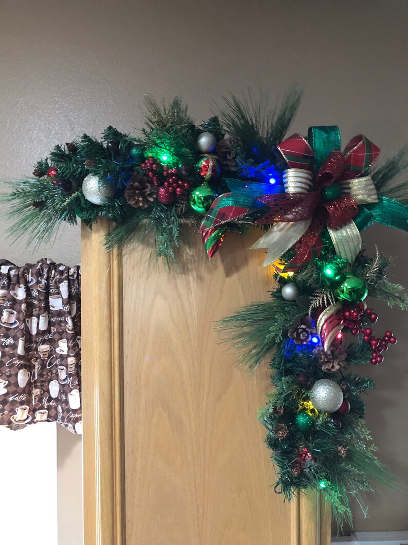 Christmas Lighted Garland Seasonal Evergreen Corner Swag Etsy