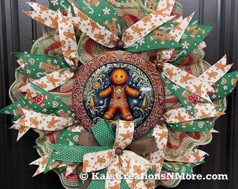 Gingerbread Cookie Christmas Wreath, Seasonal Front Storm Door Decor, Xmas Cookie Wall Hanger, Holiday Porch Decoration, KatsCreationsNMore