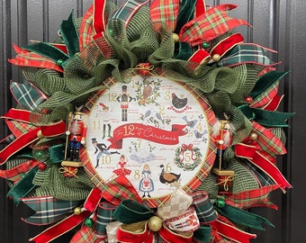 12 Days of Christmas Wreath, Nutcracker Front Door Decor, Holiday Wall Hanger, Seasonal Porch Decoration, KatsCreationsNMore