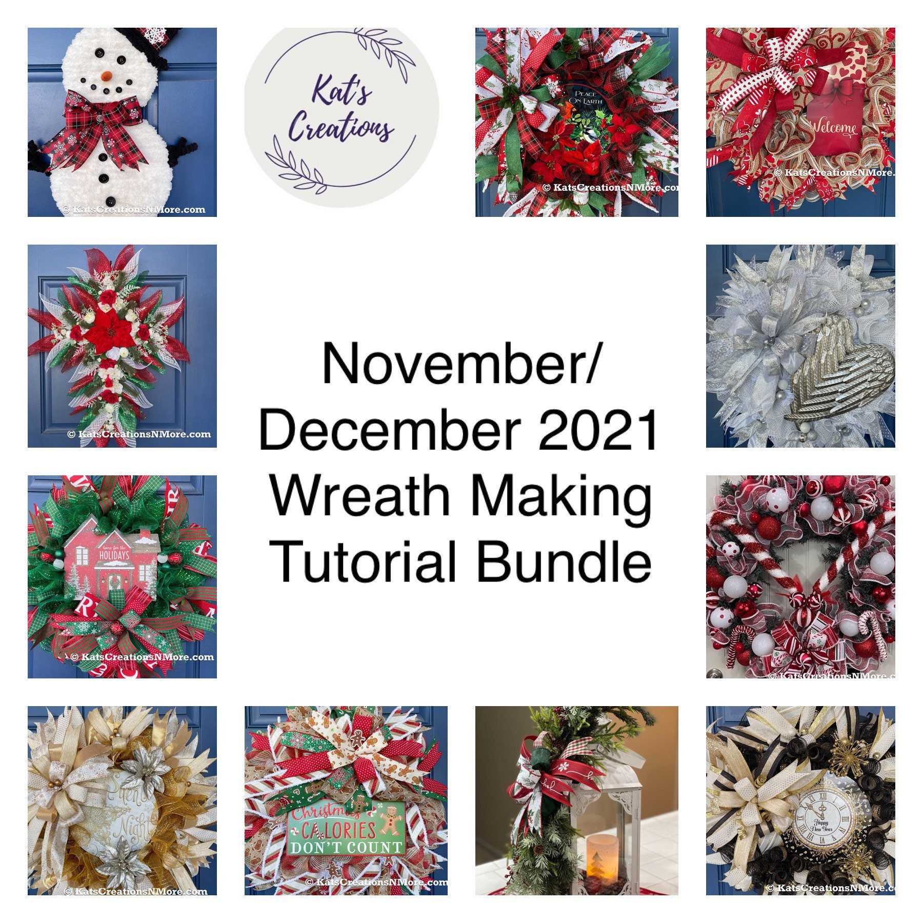 Wreath Making Tutorial Bundle, Video Tutorial, Christmas Wreath Making Tutorials, Kats Creations Materials Lists, Lantern Swag,